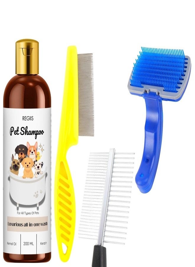 مجموعة شامبو الحيوانات الأليفة من ريجيس مع فرشاة ومشط للعناية، غسول متكامل، 200 مل (عبوة من 4 قطع) - Image 1